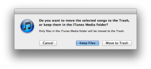 iTunes Dialog: Keep Files or Move to Trash?
