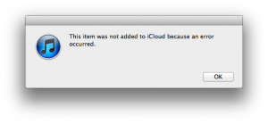 This item was not added to iCloud because an error occurred.